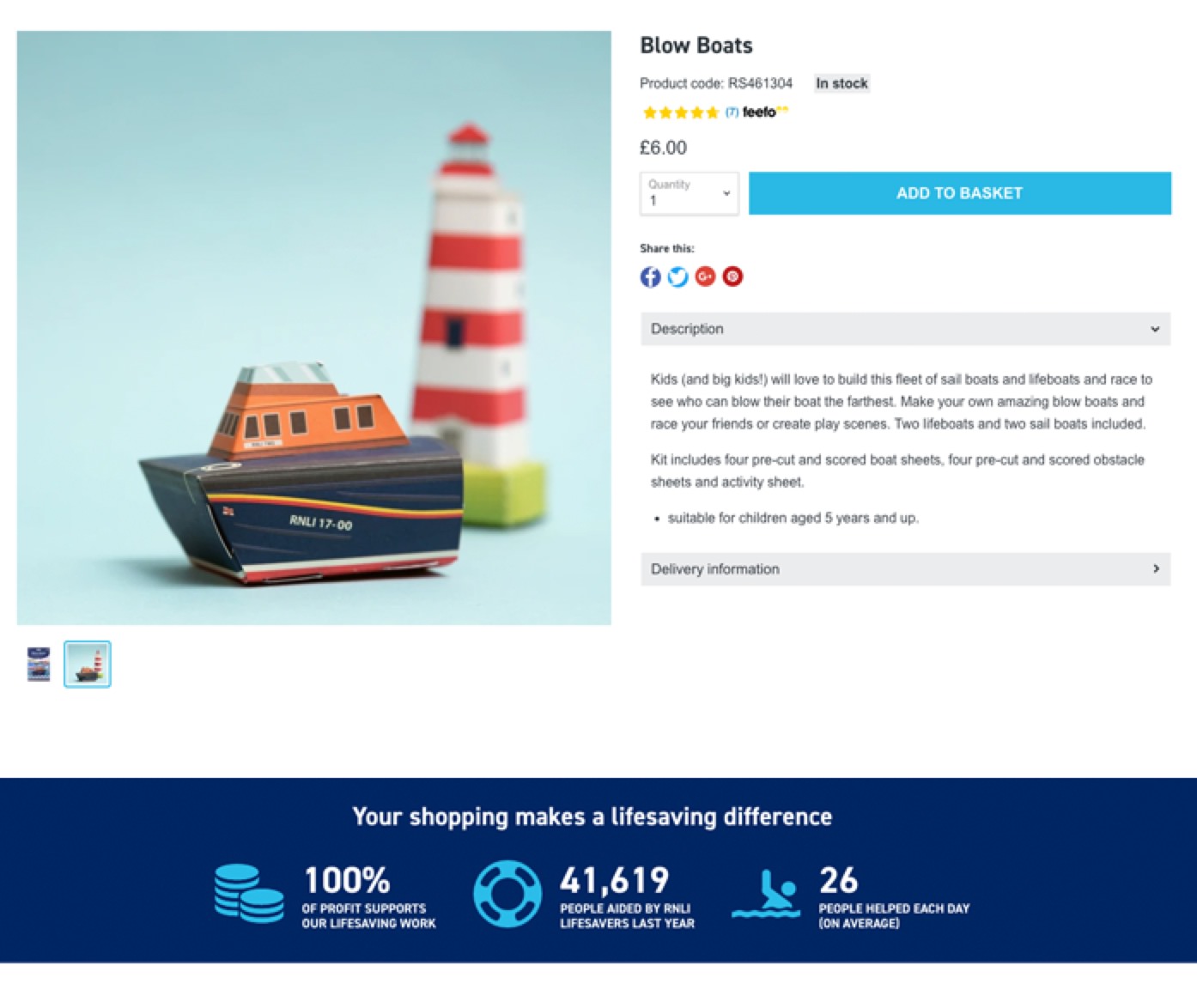 RNLI product page of a Blow Boat