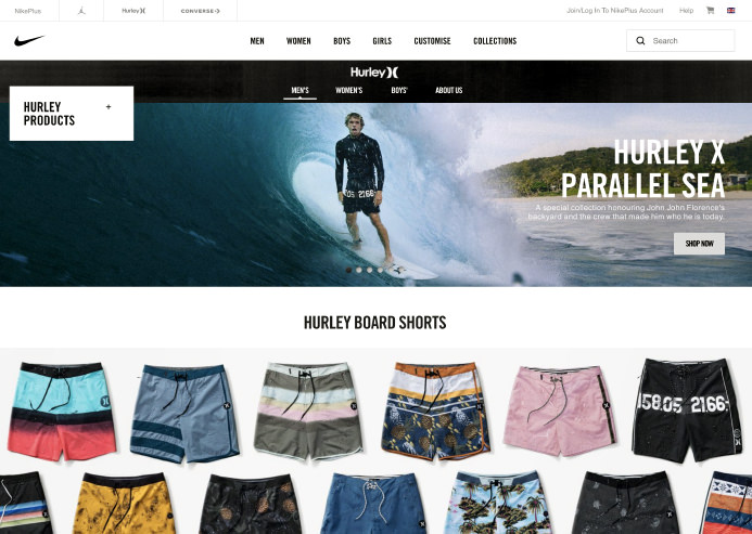 Hurley beachwear swimwear ecommerce inspiration